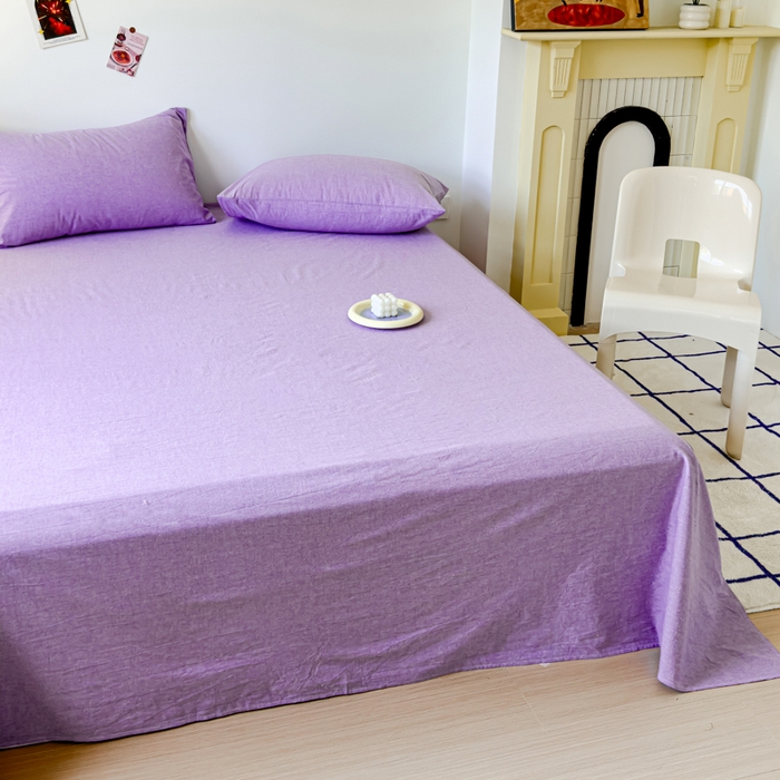 91家纺网 家纺一手货源 找家纺 2025新款全棉色织水洗棉床单床笠 魅紫 床单款