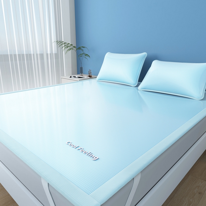 91家纺网 家纺一手货源 找家纺 2025新款云母冰川凉席床笠 云母冰川-蓝（条席）