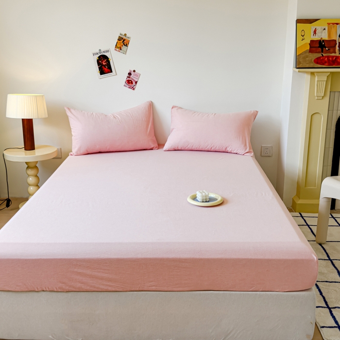 91家纺网 家纺一手货源 找家纺 2025新款全棉色织水洗棉床单床笠 嫩粉 床笠款