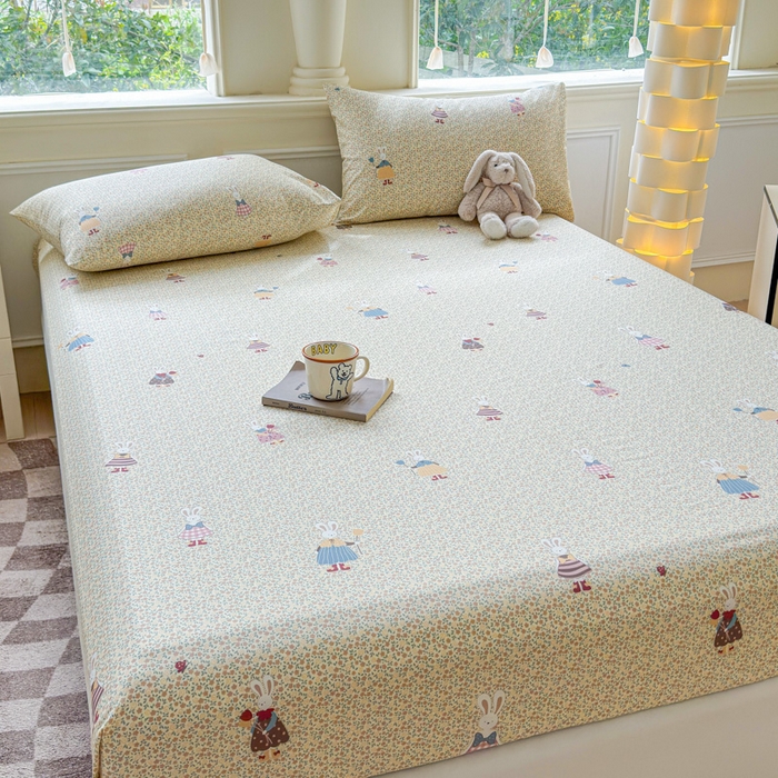 91家纺网 家纺一手货源 找家纺 2025新款全棉床单床笠 百丽兔 床笠款