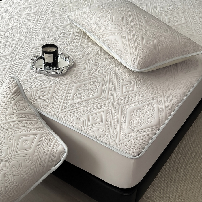 91家纺网 家纺一手货源 找家纺 世纪绒品 2025新款A类凉感压花单床笠单夏被 星月浅灰-单夏被