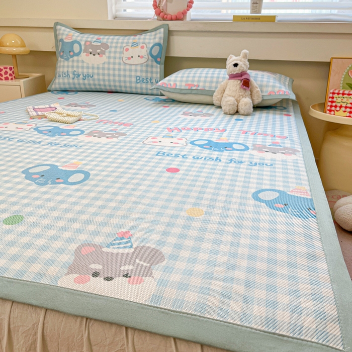 91家纺网 家纺一手货源 找家纺 慕澄家纺 2025新款小清新印花真冰藤系列凉席床席款 床席-趣乐园