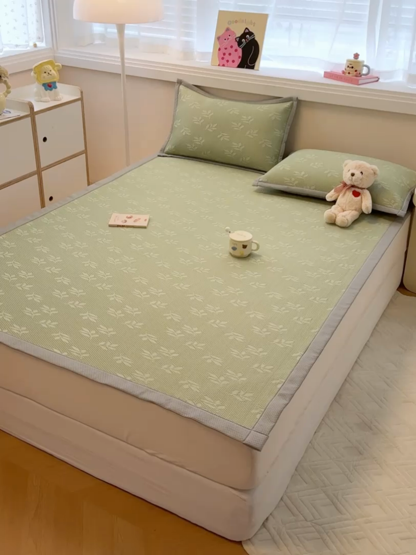 91家纺网 家纺一手货源 找家纺 金盛纺 2025新款冰豆豆凉席-床席款 华夫格-绿