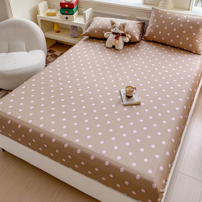 91家纺网 家纺一手货源 找家纺 2025新款全棉床单床笠 复古紫波点 床笠款