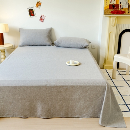 91家纺网 家纺一手货源 找家纺 2025新款全棉色织水洗棉床单床笠 青灰 床单款