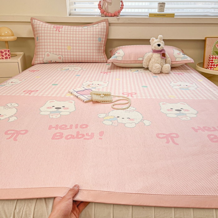 91家纺网 家纺一手货源 找家纺 慕澄家纺 2025新款小清新印花真冰藤系列凉席床席款 床席-格子奶芙芙