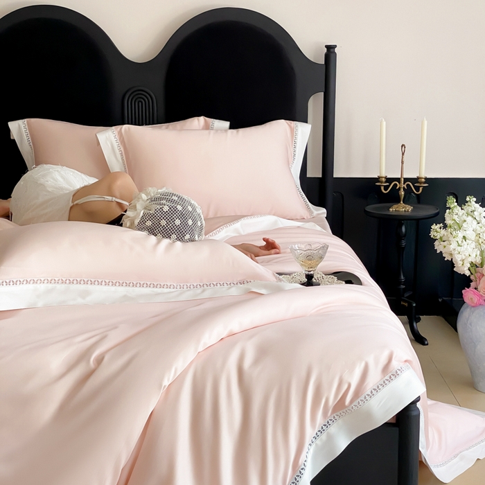 91家纺网 家纺一手货源 找家纺 云栖家居 2025天丝棉镂空四件套-观夏 观夏-粉