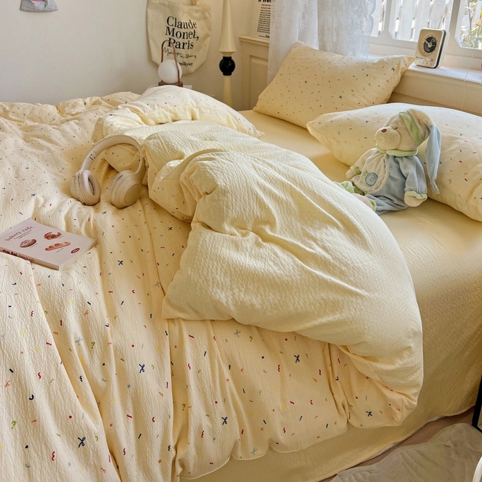 91家纺网 家纺一手货源 找家纺 （总）仟网汇 2025新款云感皱皱纱简单款四件套