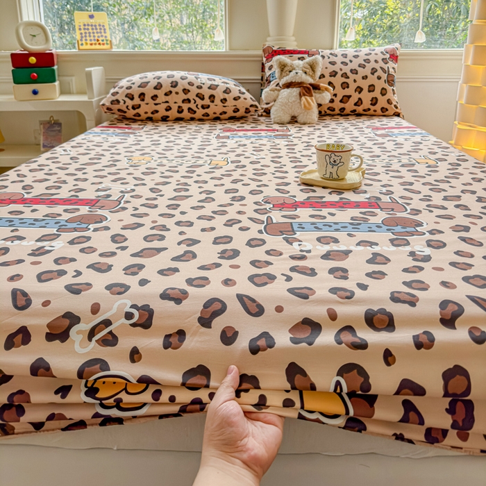 91家纺网 家纺一手货源 找家纺 2025新款全棉床单床笠 豹纹狗 床笠款