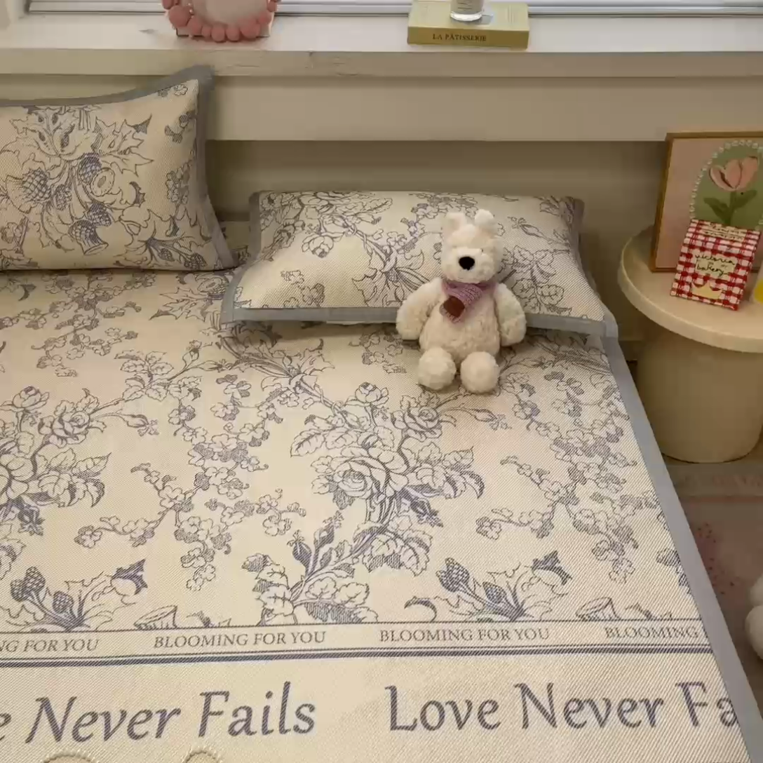 91家纺网 家纺一手货源 找家纺 慕澄家纺 2025新款小清新印花真冰藤系列凉席床席款 床席-洛克庄园