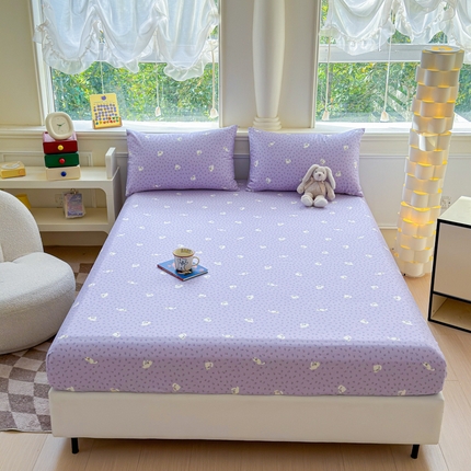 91家纺网 家纺一手货源 找家纺 2025新款全棉床单床笠 紫花猫 床笠款