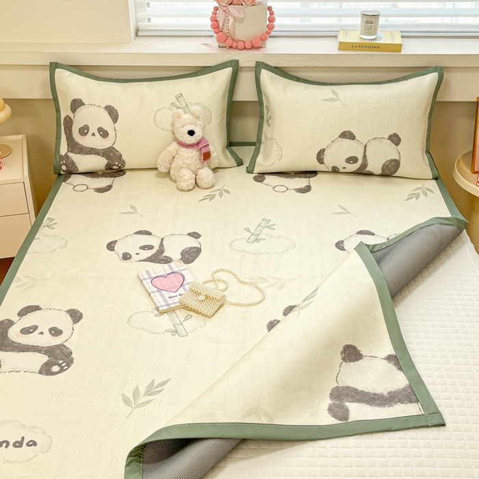 91家纺网 家纺一手货源 找家纺 慕澄家纺 2025新款小清新印花真冰藤系列凉席床席款 床席-熊猫戏竹