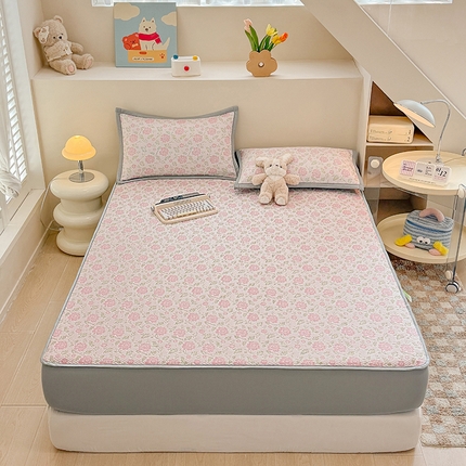 91家纺网 家纺一手货源 找家纺 金盛纺 2025新款冰豆豆凉席-床笠款 花期-粉