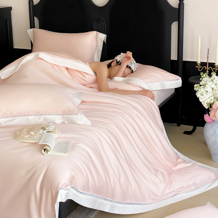 91家纺网 家纺一手货源 找家纺 云栖家居 2025天丝棉镂空四件套-观夏 观夏-粉