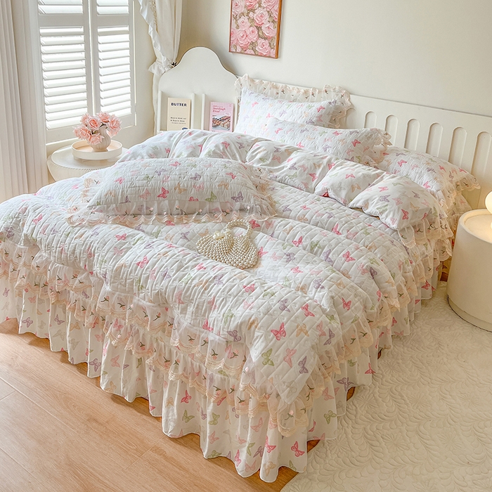 91家纺网 家纺一手货源 找家纺 网红馆 2025新款水洗棉印花床盖四件套 蝶之舞