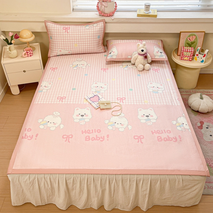 91家纺网 家纺一手货源 找家纺 慕澄家纺 2025新款小清新印花真冰藤系列凉席床席款 床席-格子奶芙芙