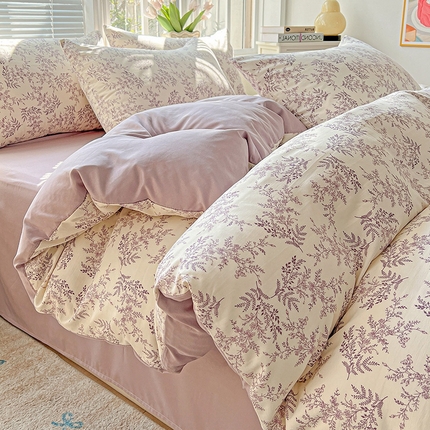 91家纺网 家纺一手货源 找家纺 （总）2025水洗棉双层纱简约风ins风小碎花被套床单款床笠款三四件套-单被套