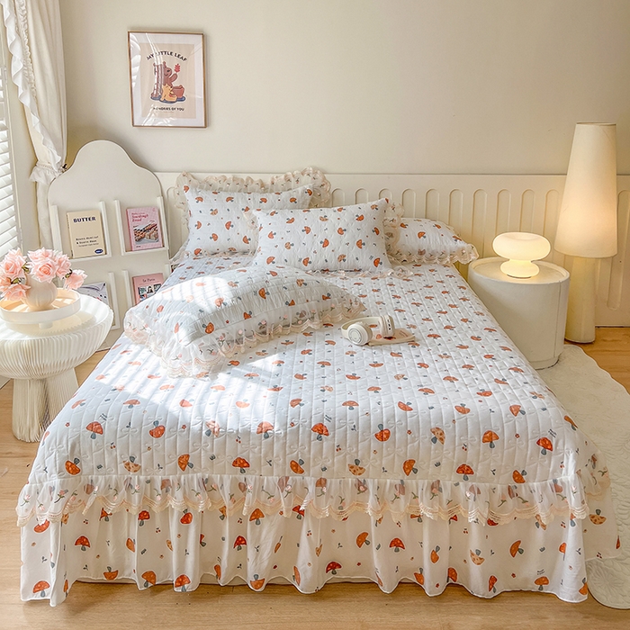 91家纺网 家纺一手货源 找家纺 网红馆 2025新款水洗棉印花床盖四件套 蘑菇乐园