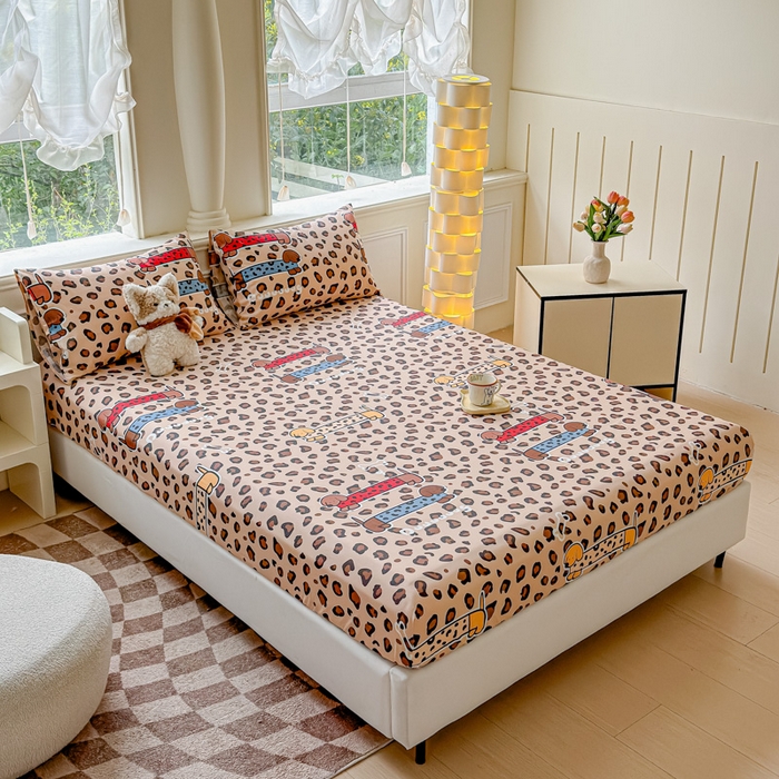 91家纺网 家纺一手货源 找家纺 2025新款全棉床单床笠 豹纹狗 床笠款