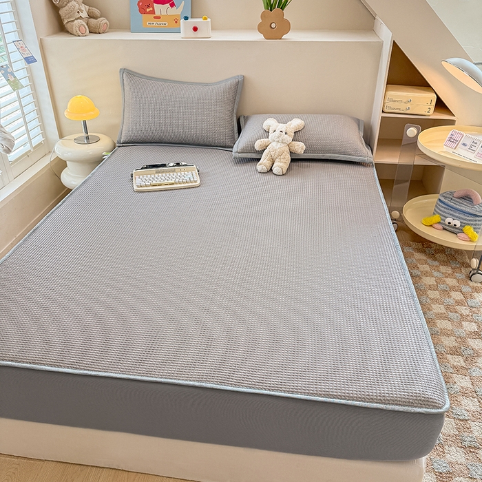 91家纺网 家纺一手货源 找家纺 金盛纺 2025新款冰豆豆凉席-床笠款 华夫格-灰