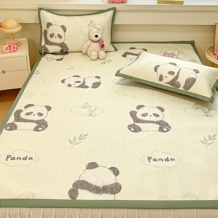 91家纺网 家纺一手货源 找家纺 慕澄家纺 2025新款小清新印花真冰藤系列凉席床席款 床席-熊猫戏竹