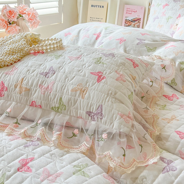 91家纺网 家纺一手货源 找家纺 网红馆 2025新款水洗棉印花床盖四件套 蝶之舞