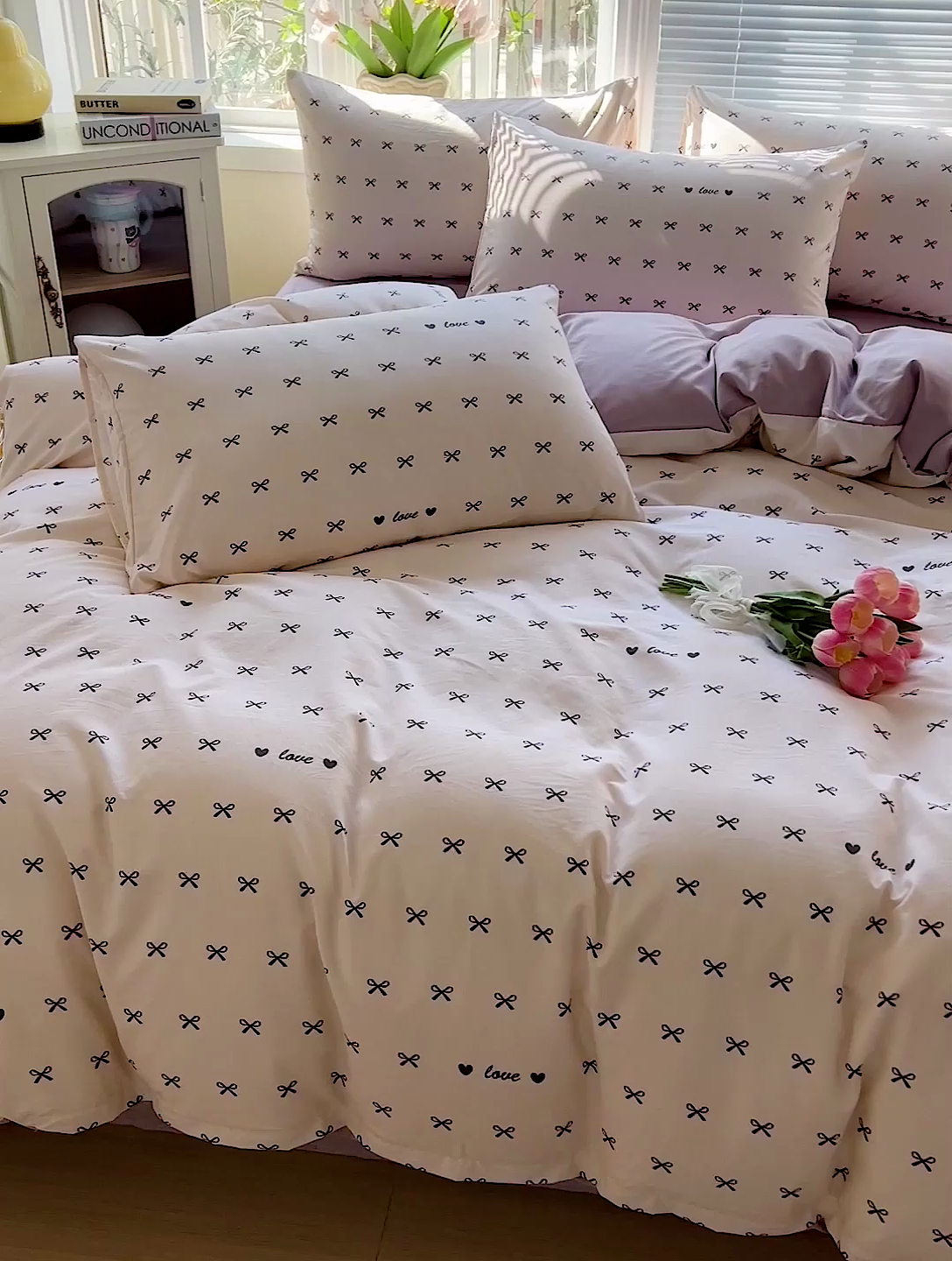 91家纺网 家纺一手货源 找家纺 2025新款水洗云朵糯糯棉简约风ins风小碎花被套床单款床笠款三四件套 蝴蝶结