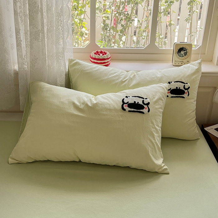 91家纺网 家纺一手货源 找家纺 曼谷家纺 2025新款软糯毛巾绣水洗棉四件套 绅士狗狗-芝士绿