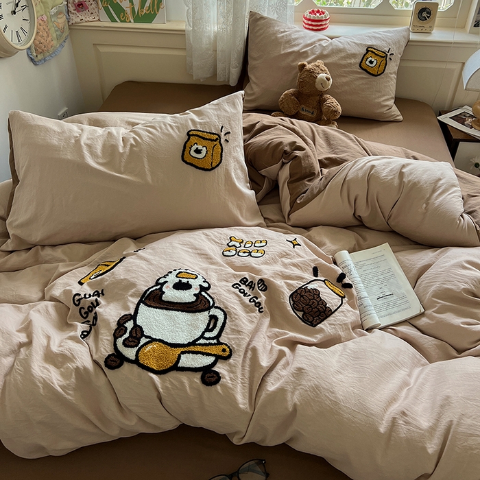 曼谷家纺 2025新款软糯毛巾绣水洗棉四件套 香浓可可-奶咖