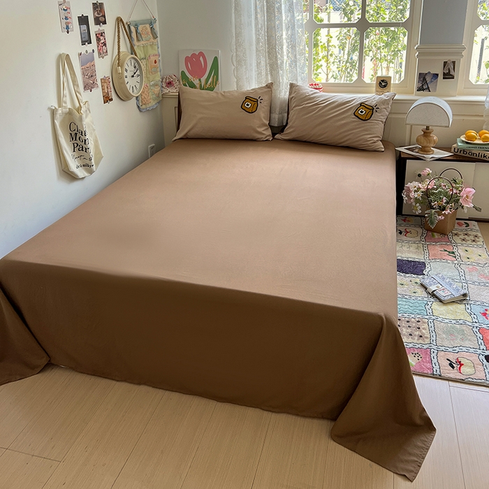 91家纺网 家纺一手货源 找家纺 曼谷家纺 2025新款软糯毛巾绣水洗棉四件套 香浓可可-奶咖