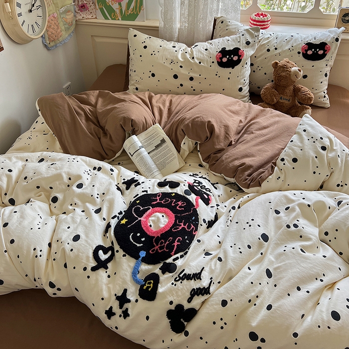 91家纺网 家纺一手货源 找家纺 曼谷家纺 2025新款软糯毛巾绣水洗棉四件套 音乐节-星球咖