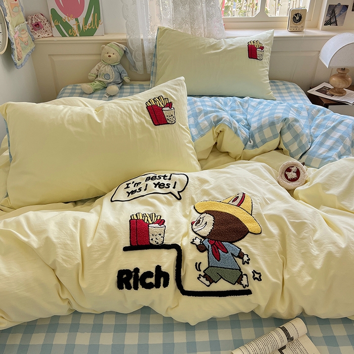 曼谷家纺 2025新款软糯毛巾绣水洗棉四件套 布拉拉-芝士兰格