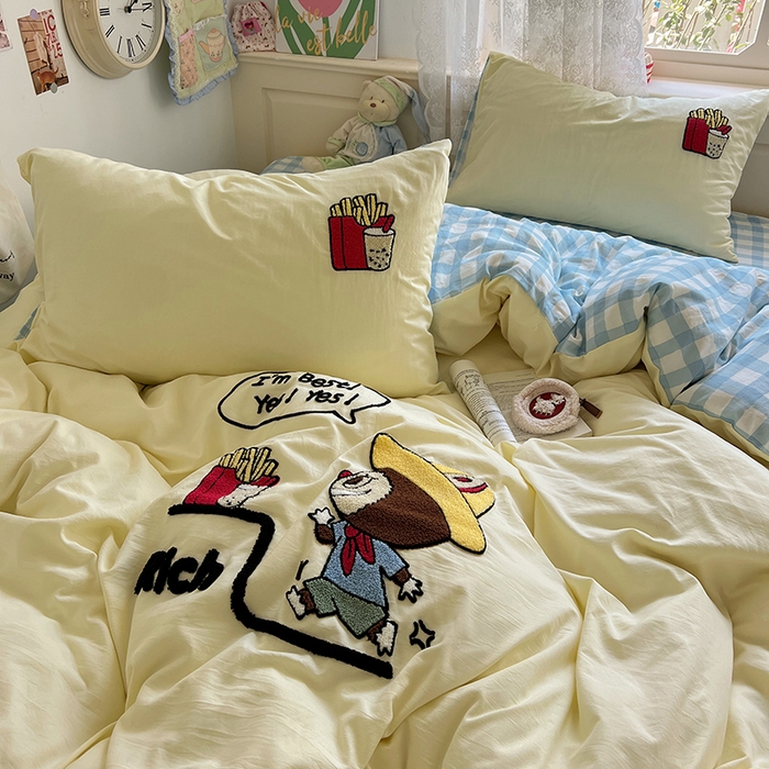 91家纺网 家纺一手货源 找家纺 曼谷家纺 2025新款软糯毛巾绣水洗棉四件套 布拉拉-芝士兰格