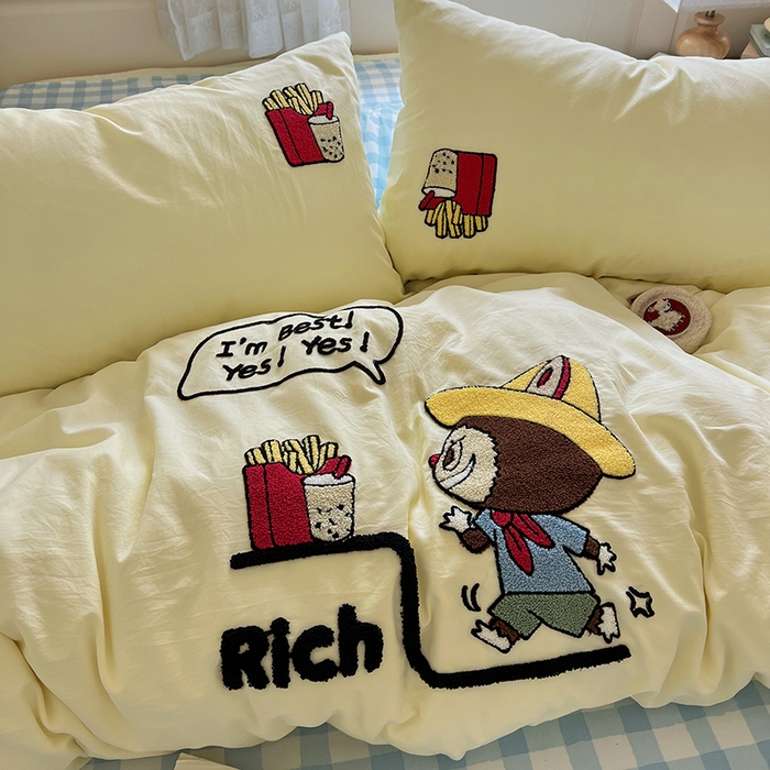 91家纺网 家纺一手货源 找家纺 曼谷家纺 2025新款软糯毛巾绣水洗棉四件套 布拉拉-芝士兰格