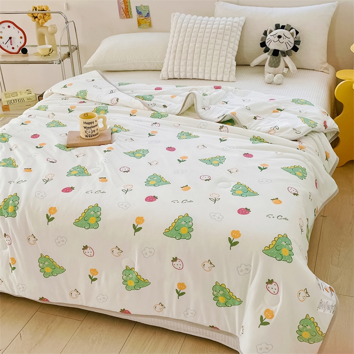 91家纺网 家纺一手货源 找家纺  （提供买家秀 爆款花型 不断货）2025新款A类大豆针织棉夏被空调被夏凉被 可爱恐龙