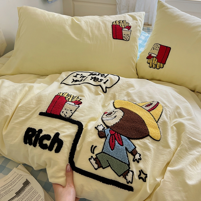 91家纺网 家纺一手货源 找家纺 曼谷家纺 2025新款软糯毛巾绣水洗棉四件套 布拉拉-芝士兰格