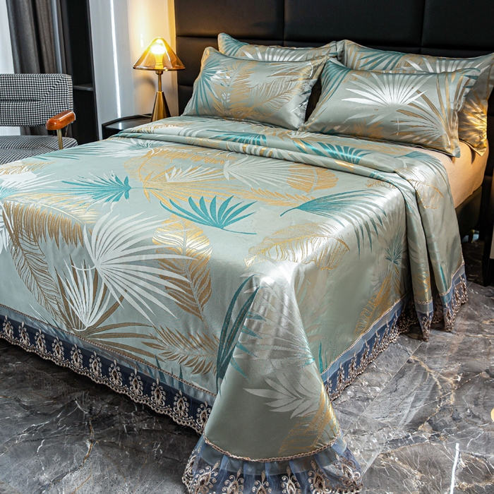 91家纺网 家纺一手货源 找家纺 席皇后 2025新款可机洗抗菌提花冰丝席 富贵叶