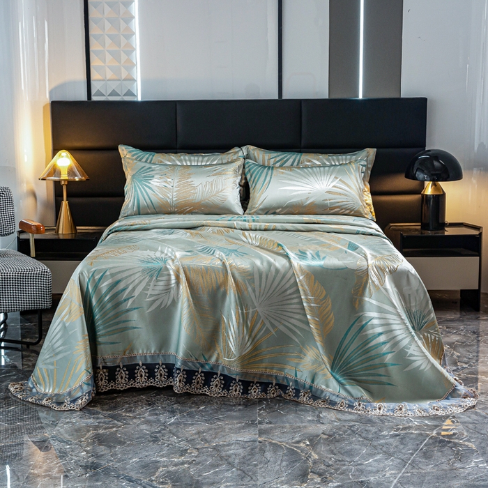 91家纺网 家纺一手货源 找家纺 席皇后 2025新款可机洗抗菌提花冰丝席 富贵叶