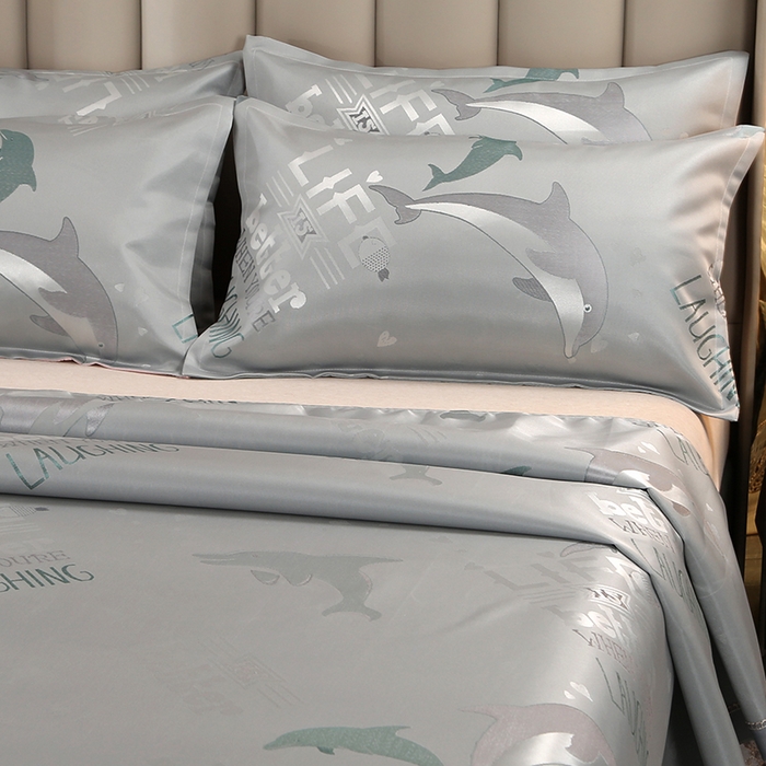 91家纺网 家纺一手货源 找家纺 席皇后 2025新款可机洗抗菌提花冰丝席 海豚 绿