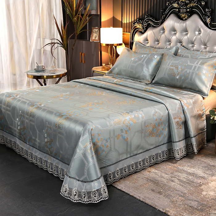 91家纺网 家纺一手货源 找家纺 席皇后 2025新款可机洗抗菌提花冰丝席 几何金