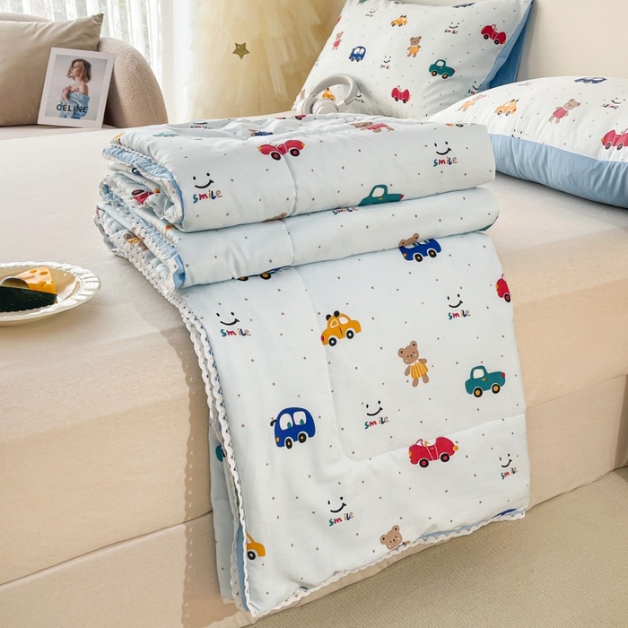  （提供买家秀 爆款花型 不断货）2025新款水洗棉亲肤舒适印花夏被、夏被四件套 汽车园