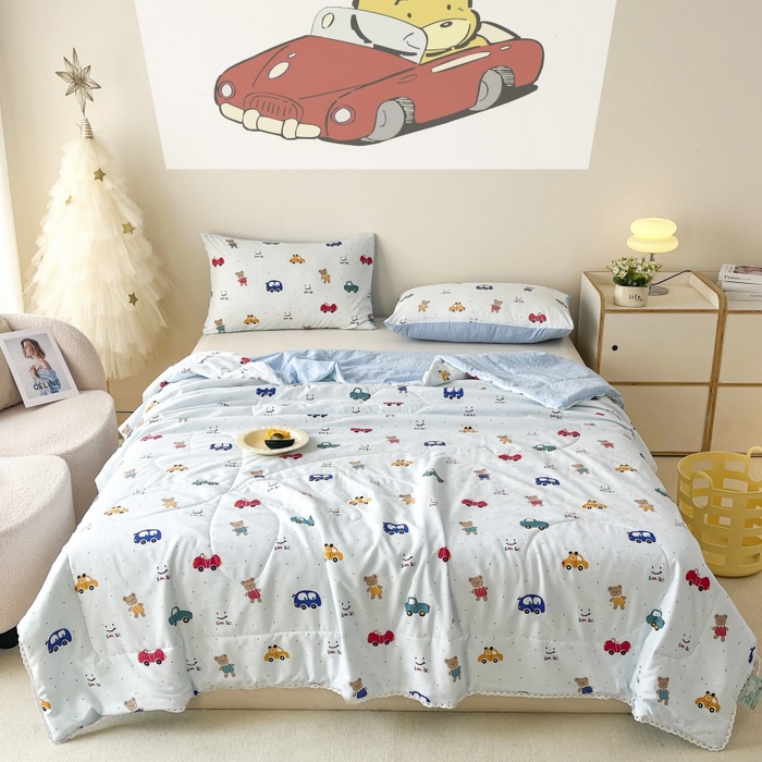 91家纺网 家纺一手货源 找家纺  （提供买家秀 爆款花型 不断货）2025新款水洗棉亲肤舒适印花夏被、夏被四件套 汽车园