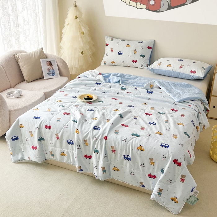 91家纺网 家纺一手货源 找家纺  （提供买家秀 爆款花型 不断货）2025新款水洗棉亲肤舒适印花夏被、夏被四件套 汽车园