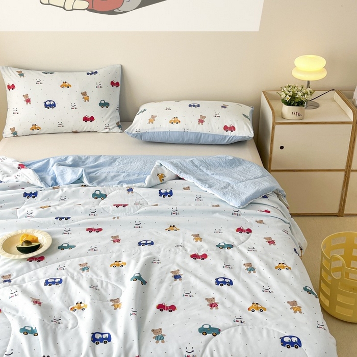 91家纺网 家纺一手货源 找家纺  （提供买家秀 爆款花型 不断货）2025新款水洗棉亲肤舒适印花夏被、夏被四件套 汽车园