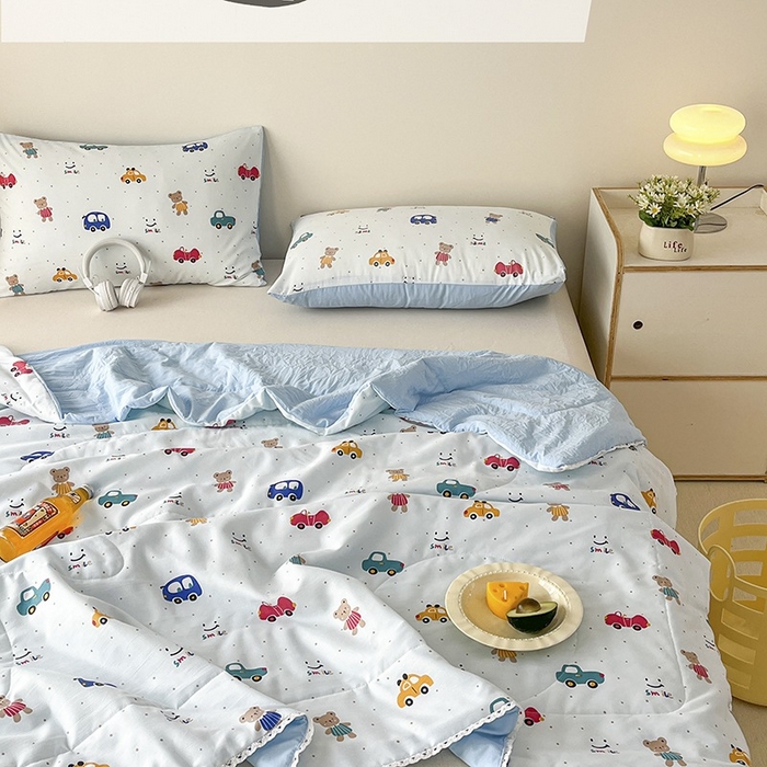 91家纺网 家纺一手货源 找家纺  （提供买家秀 爆款花型 不断货）2025新款水洗棉亲肤舒适印花夏被、夏被四件套 汽车园