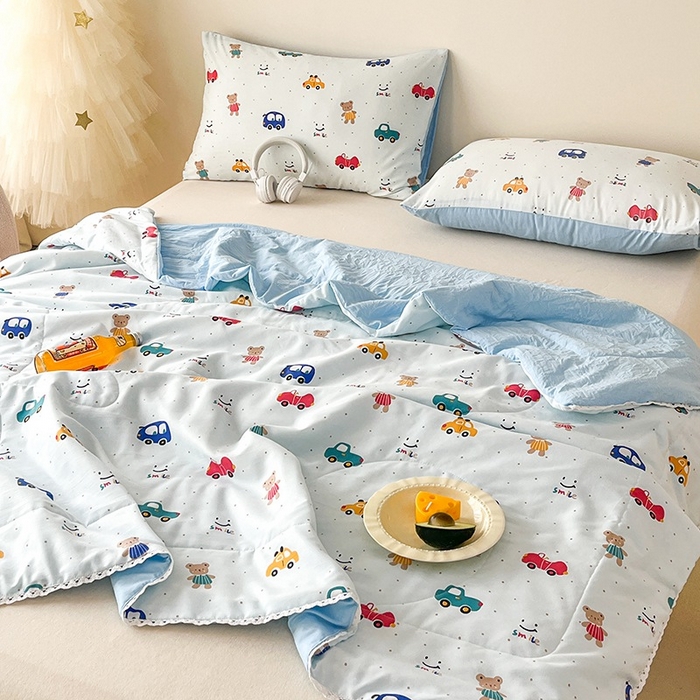 91家纺网 家纺一手货源 找家纺  （提供买家秀 爆款花型 不断货）2025新款水洗棉亲肤舒适印花夏被、夏被四件套 汽车园