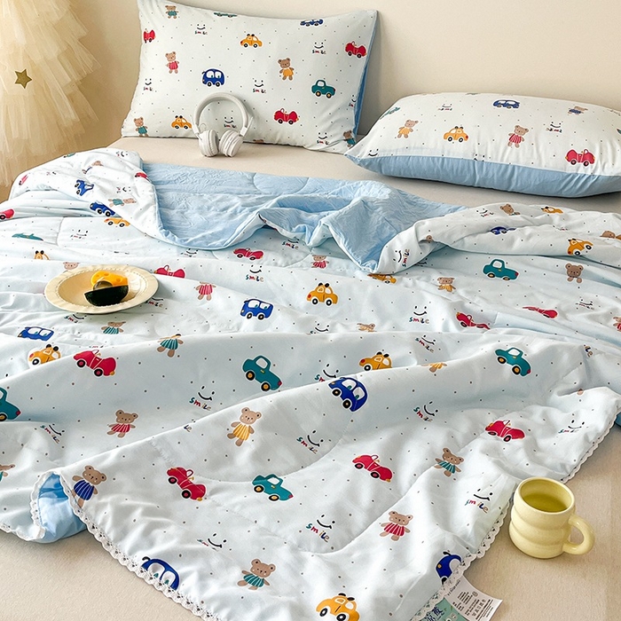 91家纺网 家纺一手货源 找家纺  （提供买家秀 爆款花型 不断货）2025新款水洗棉亲肤舒适印花夏被、夏被四件套 汽车园