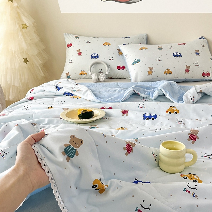 91家纺网 家纺一手货源 找家纺  （提供买家秀 爆款花型 不断货）2025新款水洗棉亲肤舒适印花夏被、夏被四件套 汽车园