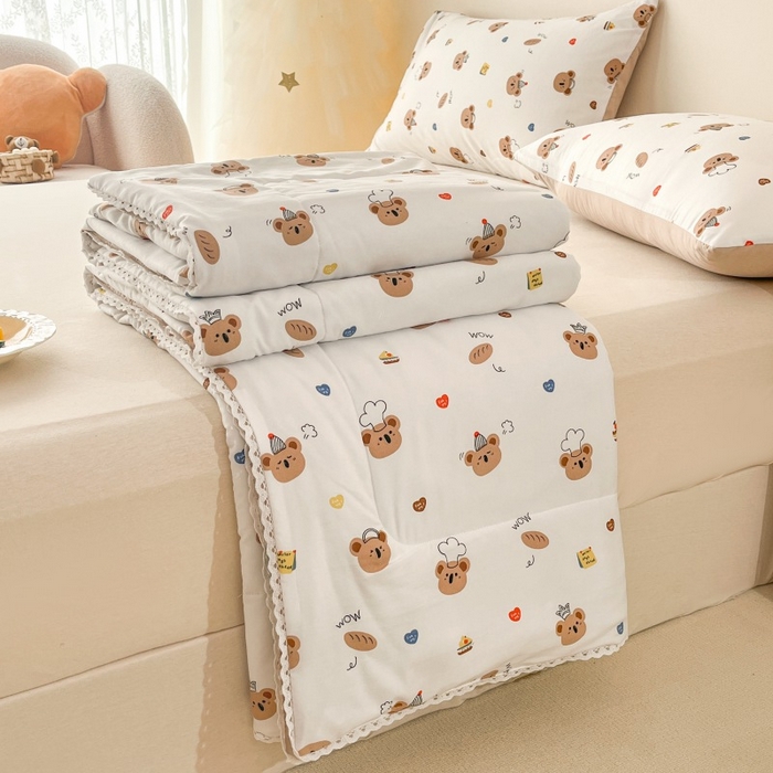  （提供买家秀 爆款花型 不断货）2025新款水洗棉亲肤舒适印花夏被、夏被四件套 爱心熊