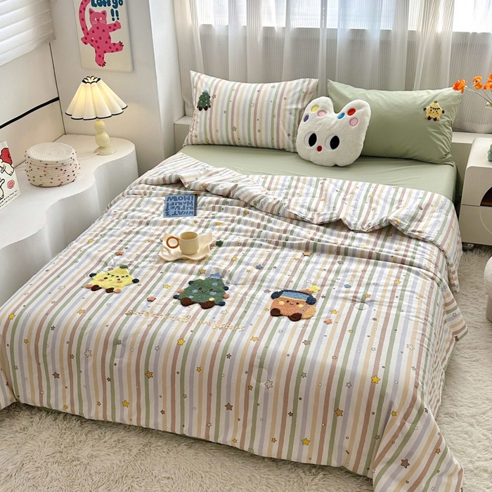 91家纺网 家纺一手货源 找家纺 （总）如意朵 2025新款可爱卡通全棉小清新毛巾绣夏被